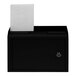 A black steel wall mounted suggestion box with a white suggestion card inside.
