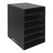 A black foldable literature organizer with six compartments.