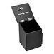 A black rectangular wood box with a metal lid.