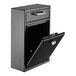 An ADIRoffice black steel wall mounted drop box with a door open.