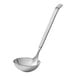 An Acopa stainless steel ladle with a long handle.