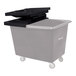 A Royal Basket Trucks black hinged lid on a grey plastic bin.