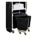 A black Royal Basket Trucks laundry cart with a black towel basket on top.