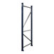 A blue Interlake Mecalux heavy-duty metal pallet rack frame.