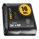 A black 16 mil heavy-duty plastic tarp with reinforced edges in a bag.