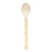 A close up of a Earthwise natural wood spoon with a handle.