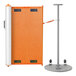 An orange and white ZonePro portable barrier stand.