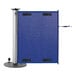 A ZonePro single rolling stanchion with a blue fabric safety banner hanging from a metal stand.