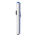 A long white cylindrical safety banner with a blue frame and accents.