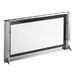 A white rectangular door assembly with a black metal frame and a glass screen.