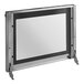 A glass door assembly with black and silver accents.