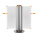 A ZonePro dual rolling stanchion with orange accents and white fabric safety banners on white poles.