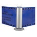 A ZonePro blue and white rolling stanchion with a blue sign with black text.