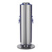 A ZonePro stanchion with two blue safety banners on a metal and plastic stand.