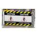 A ZonePro double-sided portable safety banner with a blue accent featuring a caution sign on a white background.