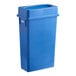 A dark blue Lavex plastic bin with a lid.