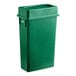 A dark green plastic rectangular trash can with a lid.