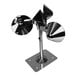 A silver metal Bird-X Bird Deflector on a stand.