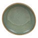 A moss green porcelain ramekin with a brown rim.