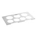 A white metal tray with seven circles.