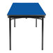 A blue rectangular National Public Seating folding table with black T-mold edge.