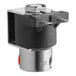 A black and silver Bunn solenoid valve with an orange button.