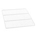 A white wire rack with a grid on it.