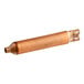 A close-up of a copper pipe with a hole in it on a white background.