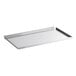 A silver rectangular shelf with a white background.