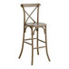 A Lancaster Table & Seating Vineyard Series Whiskey Brown wood outdoor cross back bar stool with a backrest.