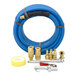 A BluBird blue rubber air hose with brass fittings.