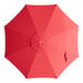 A red umbrella canopy with a white circle in the center.