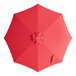 A red round umbrella canopy with a white dot on a handle.