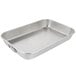 A silver rectangular Vollrath aluminum baking and roasting pan with handles.