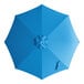 A round blue umbrella canopy with a handle.