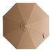 A top view of a Lancaster Table & Seating mocha umbrella canopy for a steel push lift umbrella.