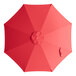 A red umbrella canopy for a round table with a white background.