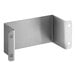 A stainless steel metal corner bracket with two holes.