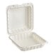 A white plastic Choice take-out container with a lid.