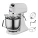 A white Primo PM-7 countertop mixer with a bowl and wire whisk.