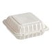 A white square Choice take-out container with a white lid.