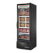 A True glass door merchandiser freezer with food inside.