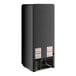 A black True refrigerated glass door merchandiser with white labels on the front.