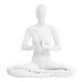 A white Econoco female mannequin seated in a lotus yoga pose.