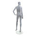 A slate female mannequin with left hand on hip and left leg forward.