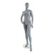 A full shot of an Econoco male mannequin with a slate grey oval head and right hand on hip and left leg bent.