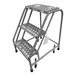 A Cotterman gray steel rolling ladder with perforated steps and 3 steps.