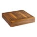 A Lancaster Table & Seating square wooden table top sample with a vintage finish.