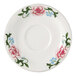 A Tuxton Western Rose china saucer with a white background and a circle.