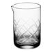 A clear glass Acopa cocktail stirring glass with a diamond pattern.